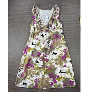 Ann Taylor Loft Silk Blend Floral Ruffle V-Neck Empire Waist Dress Size 4